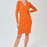 Sukienka z wełny merino prosta pomarańczowa
